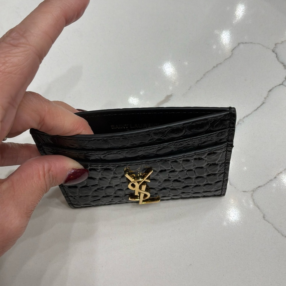 YSL Patent Leather Croc Embossed Cassandre Card Holder - Picture 4 of 5